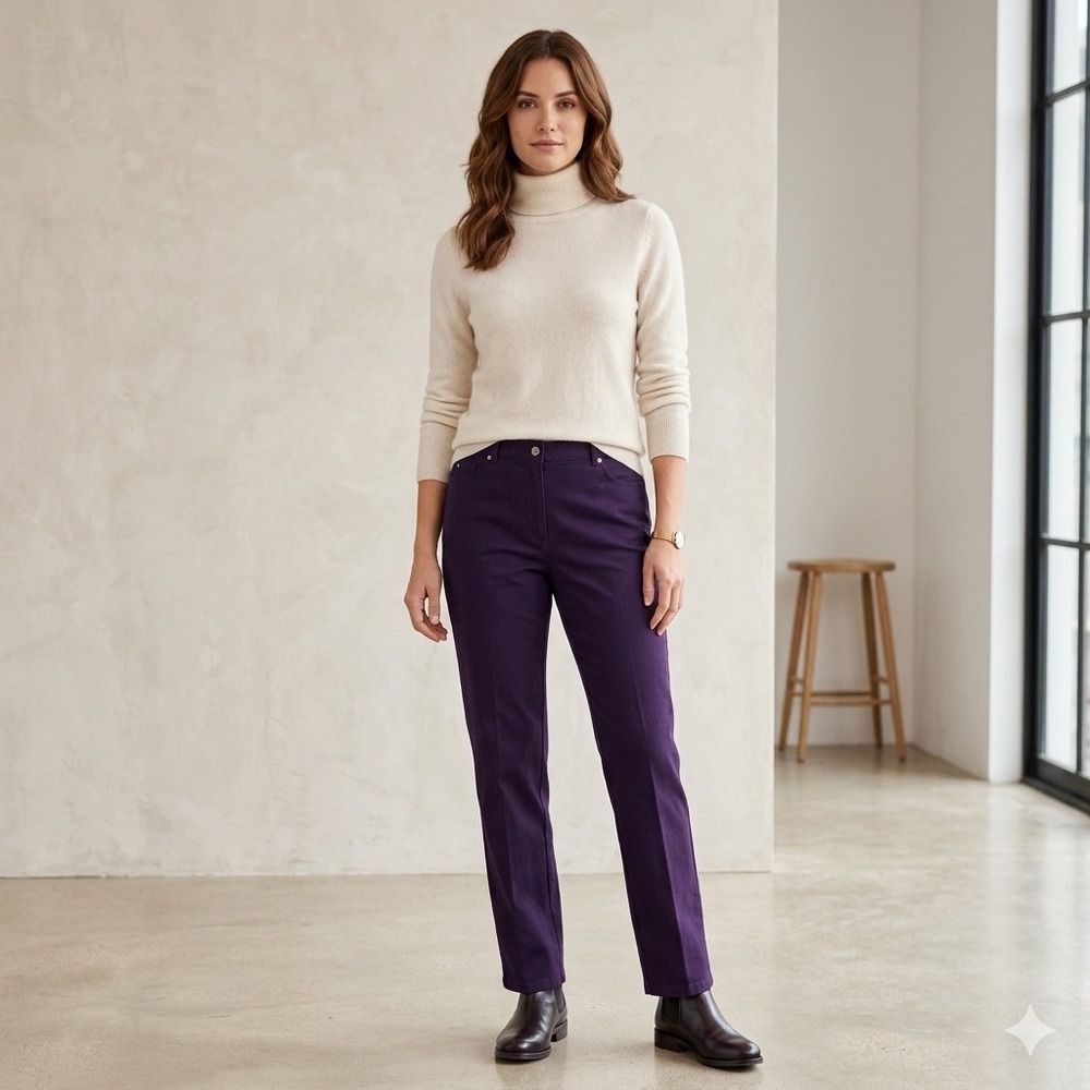 Peck & Peck Collection‎ Purple Straight Leg Cotton Stretch Pants Womens Size 16